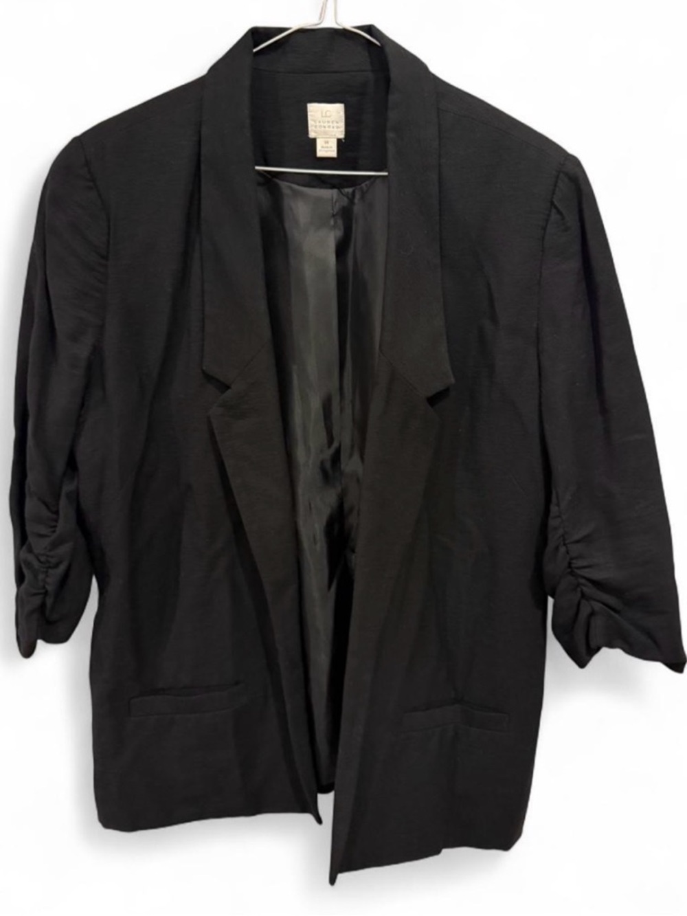LC Lauren Conrad Black Ruched-Sleeve Open Blazer